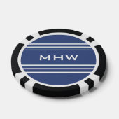 Marine Blue Stripes aangepaste monogram poker chip (Enkel)