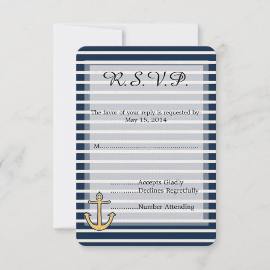 Marine Blue Stripes Ancre Mariage RSVP (Devant)