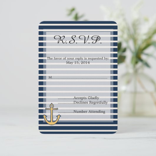 Marine Blue Stripes Ancre Mariage RSVP (Debout devant)