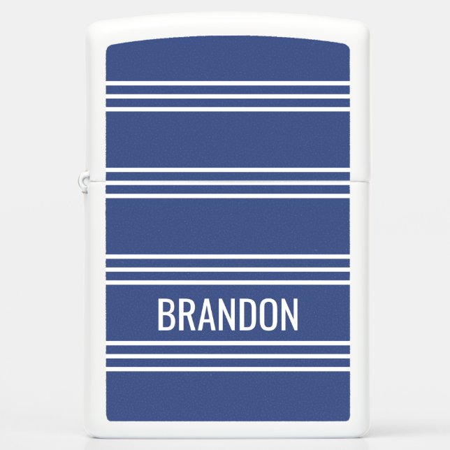 Marine Blue Stripes Pattern, aangepaste naam aanst (Voorkant)