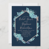 Marine Blue Succulents Nuptiale Douche Invitation (Devant)
