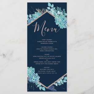 Marine Blue Succulents & Rose Gold Mariage Menu