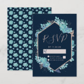 Marine Blue Succulents & Rose Gold Wedding RSVP (Devant / Derrière)
