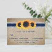 Marine Blue Sunflower Mariage RSVP Carte choix de  (Debout devant)