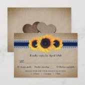 Marine Blue Sunflower Mariage RSVP Carte choix de  (Devant / Derrière)