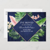 Marine Blue Tropical Floral Moving Faire-part (Devant / Derrière)