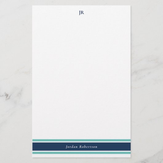 Marine Blue Turquoise Monogramme papeterie (Devant)