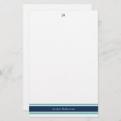 Marine Blue Turquoise Monogramme papeterie (Devant / Derrière)