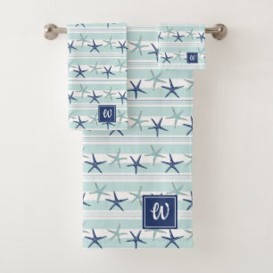 Marine Blue Turquoise Star Poisson rayé Monogramme