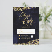 Marine Blue Watercolor & Gold Mariage Réponse RSVP (Debout devant)