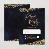 Marine Blue Watercolor & Gold Mariage Réponse RSVP (Devant / Derrière)