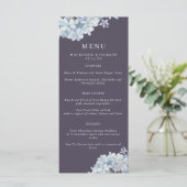 Marine Blue Watercolor Hydrangeas Mariage Menu (Debout devant)