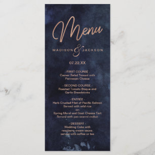 Marine Blue Watercolor & Rose Gold Mariage Menu