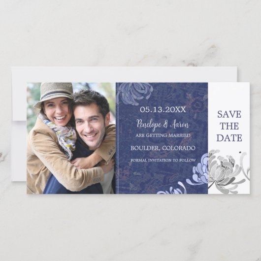 Marine Blue Wedding Enregistrer la date Carte phot (Devant)