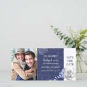 Marine Blue Wedding Enregistrer la date Carte phot (Debout devant)