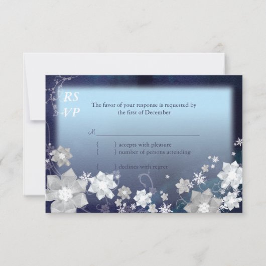 Marine Blue & White Floral Winter Wedding RSVP (Devant)