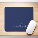 Marine Blue White Girl Script Monogramme Nom Moder<br><div class="desc">Monogramme bleu blanc et marine Ajoutez votre propre nom Mousepad (Pad souris). Cela rend le cadeau parfait pour 16 ans,  mariage,  douche nuptiale,  anniversaire,  baby shower ou bachelorette pour quelqu'un qui aime le luxe glam et les styles chic.</div>