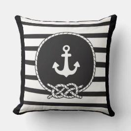 Marine Blue White Stripe Anchor en Figuur 8 Knot Kussen