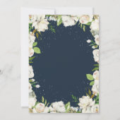 Marine Blue Winter Floral Girl Baptême Invitation (Dos)