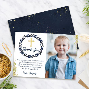 Marine Blue Wreath Gold Communion Carte de remerci