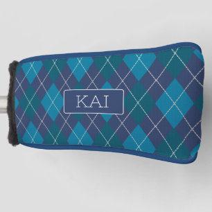 Marine Blues Argyle Diamond Knit Pattern met naam Golfheadcover