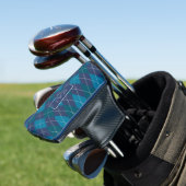 Marine Blues Argyle Diamond Knit Pattern met naam Golfheadcover (Insitu)