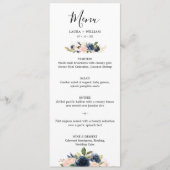 Marine Blush Floral or Feuille menu Mariage (Devant)