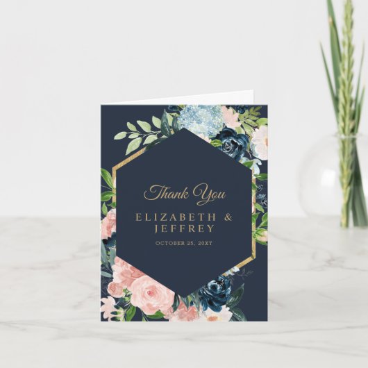 Marine Blush Gold Floral Carte de remerciements gé (Devant)