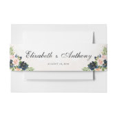 Marine & Blush Roze Bloemen Bruiloft Uitnodigingen Wikkel (Voorkant Voorbeeld)