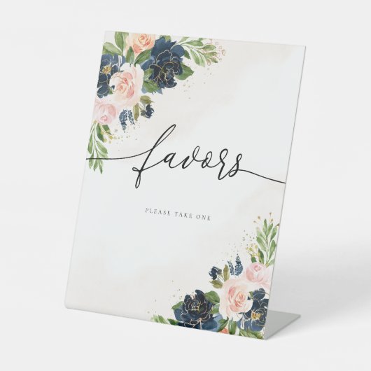 Marine & Blush Roze Bloemen gunsten teken Reclamebord Met Voetstuk (Voorkant)