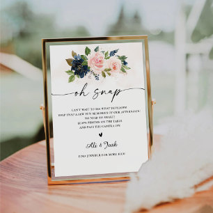 Marine & Blush Roze Bloemen Oh Snap Sign Reclamebord Met Voetstuk