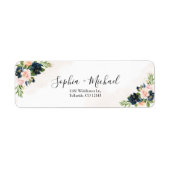 Marine & Blush Roze Bruiloft Retouradres Label (Voorkant)