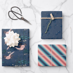 Marine & Blush Roze Mexicaanse Salamander Axolotl Inpakpapier Vel