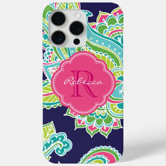 Marine Bohemian Paisley Custom Monogram Case-Mate iPhone Case (Achterkant)