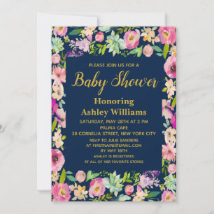 Marine Boho Fleurs Floral Baby Shower Invitations