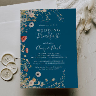 Marine Boho Wilde Bloemen Trouwontbijt Kaart