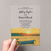 Marine Boot Romantische Sunset Beach Kustbruiloft Acryl Uitnodigingen (Insitu (Draagbaar))