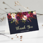 Marine Bourgogne Marsala Mariage Merci<br><div class="desc">COULEUR ARRIÈRE - PLAN CHANGEABLE. Carte de remerciements Mariage de style bohème avec aquarelle illustration de bordeaux, marsala, pivoines rouges et roses et roses avec plumes accent sur le bleu marine arrière - plan. Il est parfait pour les événements automne/automne/hiver, fleuris et bohème. Des articles correspondants sont également disponibles. *...</div>