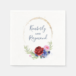 Marine Bourgondië en Blush Bloemen Bruiloft Servet