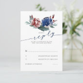 Marine Bourgondië Floral bruiloft RSVP Kaartje (Staand voorkant)
