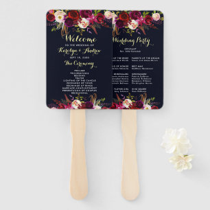 Marine Bourgondië Marsala Boho Floral Wedding Prog Handwaaier