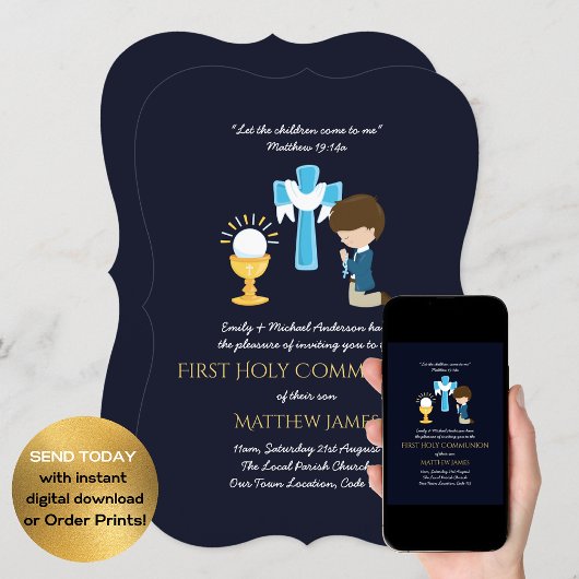 Marine BOYS First Holy Communion Invitations
