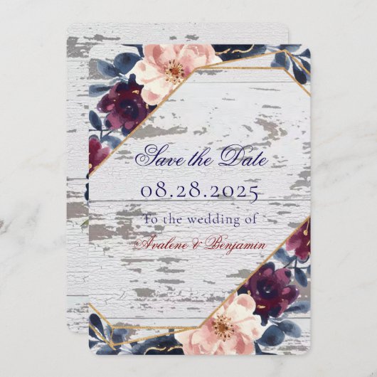 Marine Bruidsroze Pioen Huwelijk Save The Date (Voorkant / Achterkant)