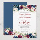 Marine Burgundy Aquarelle Faire-part de mariage fl (Devant / Derrière)