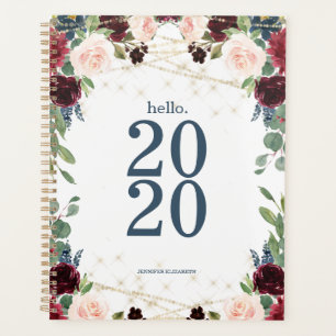 Marine Burgundy Aquarelle Floral Bonjour 2020 mign