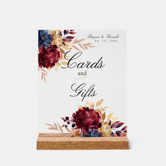 Marine Burgundy Automne Aquarelle Florale (Recto)