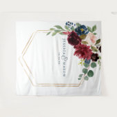 Marine Burgundy Bloemige Trouwdecoratie Achtergron Wandkleed (Voorkant (horizontaal))