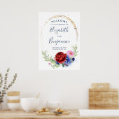 Marine Burgundy Blush Floral Mariage Affiche de bi (Cuisine)