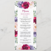 Marine Burgundy Blush Floral Mariage Menu (Devant)