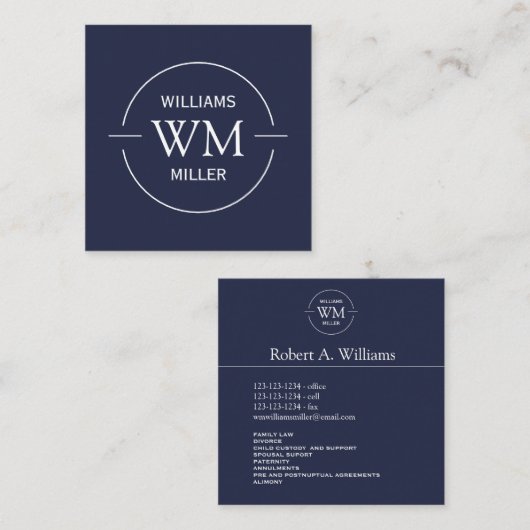 Marine carrée moderne initiale circulaire - carte (Devant / Derrière)